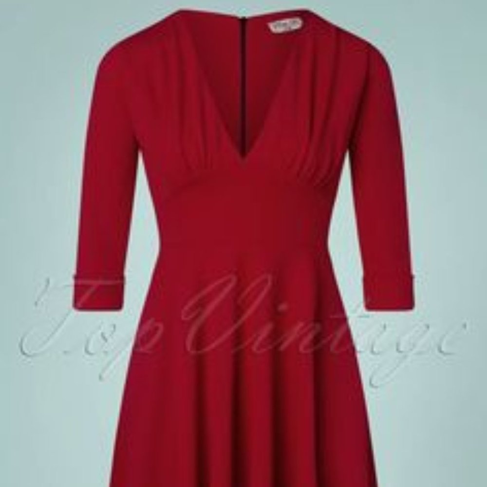 VINTAGE CHIC FOR TOPVINTAGE 50s Pennie Swing Dress in Deep Red